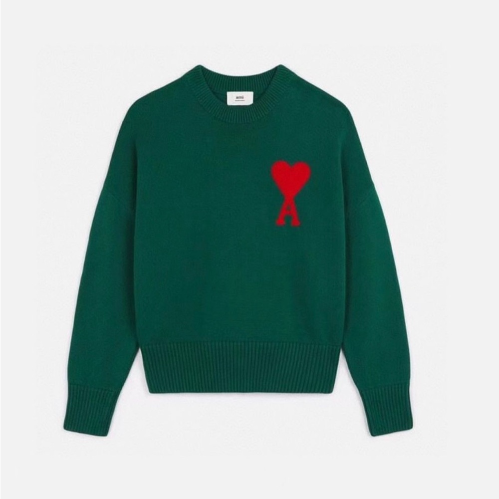 A.M.I. Trendy and comfy green sweater with red heart detail,excellent condition!